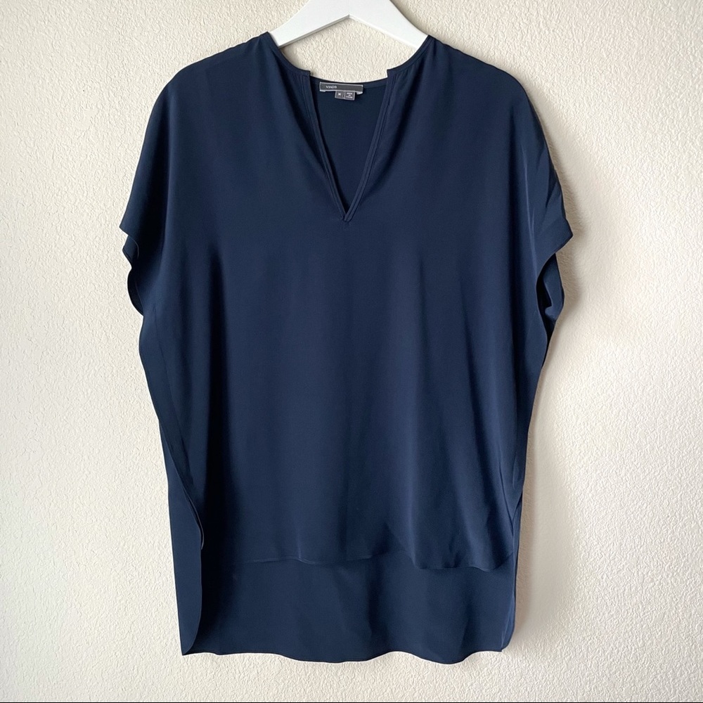 Vince short sleeve v-neck popover silk blouse